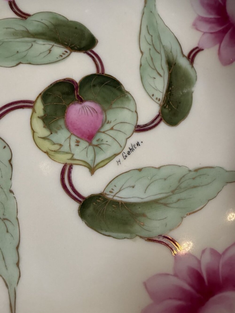 Vtg Hand painted J&C Bavaria Centerpiece Bowl Wheelock La Art Modern Water Lily - Picture 2 of 9